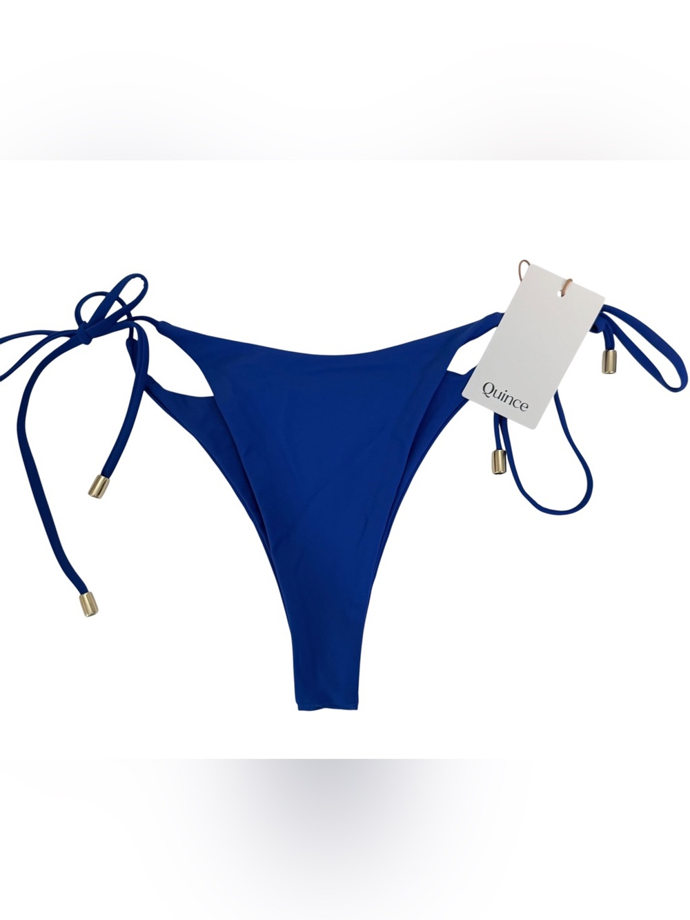 NWT Quince Women's M Cobalt Blue Tie-Side Bikini Bottom Gold Detail